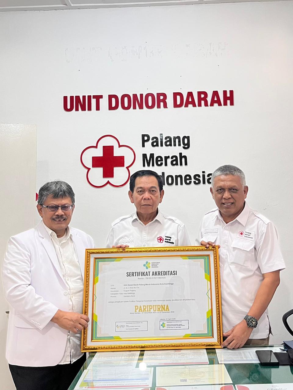 UDD PMI Kota Bukittinggi Raih Akreditasi Paripurna
